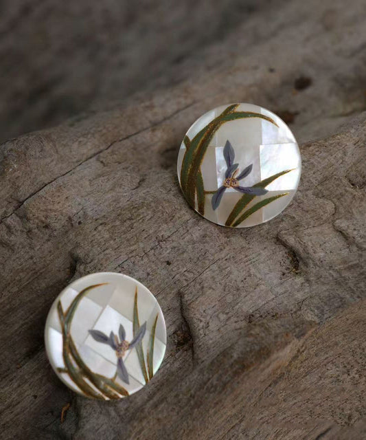 Chinese Style Alloy Imitation Shell Round Orchid Stud Earrings