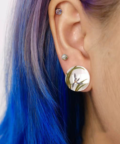 Chinese Style Alloy Imitation Shell Round Orchid Stud Earrings