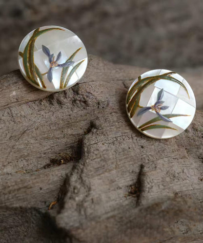 Chinese Style Alloy Imitation Shell Round Orchid Stud Earrings