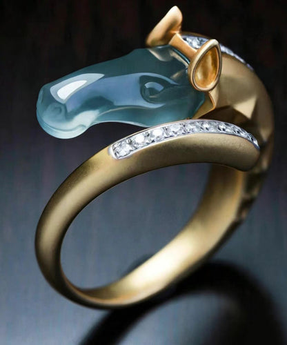Chinese Style Alloy Zircon Imitation Jadeite Dragon Horse Open Rings