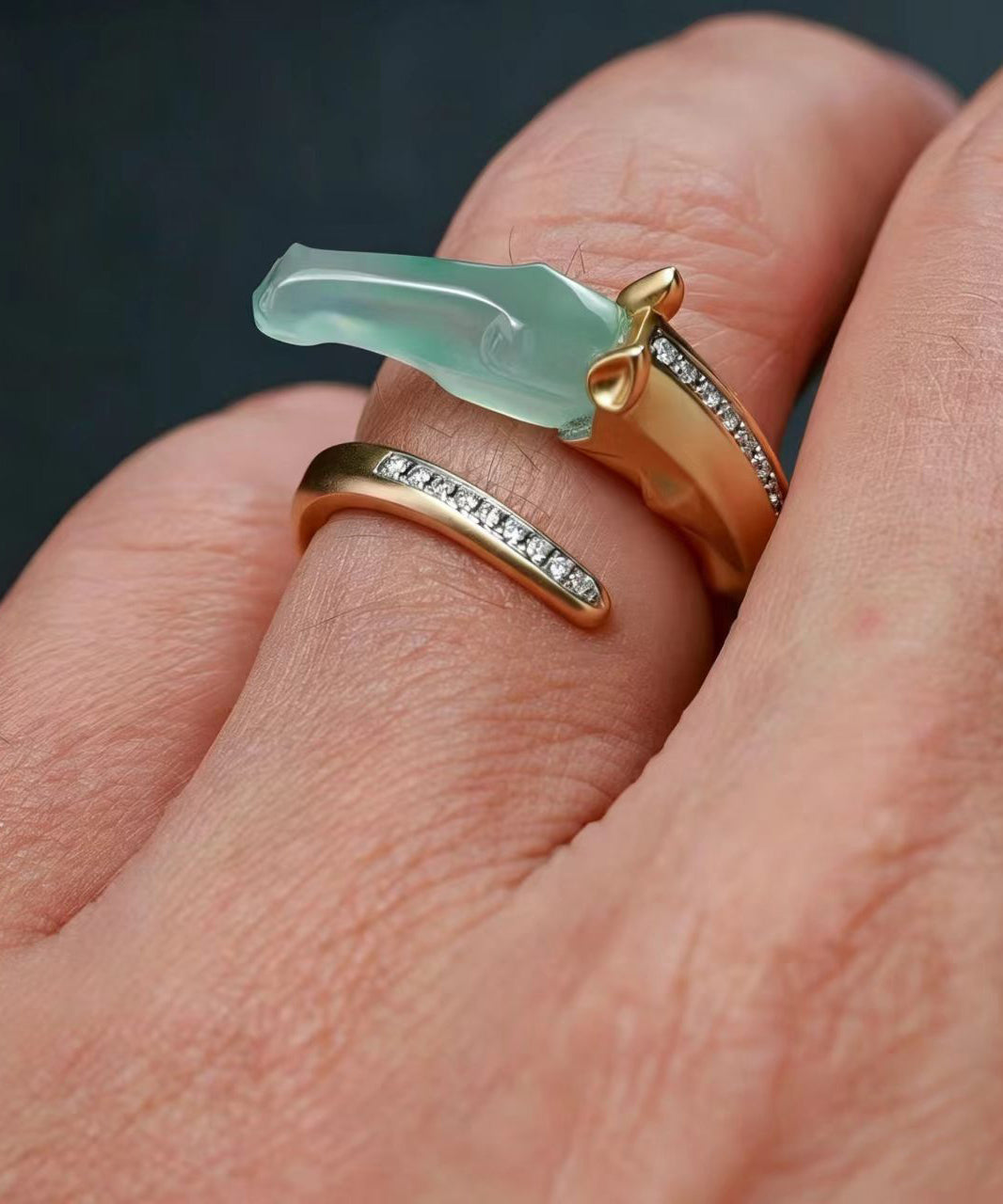 Chinese Style Alloy Zircon Imitation Jadeite Dragon Horse Open Rings