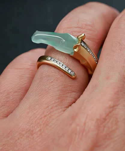Chinese Style Alloy Zircon Imitation Jadeite Dragon Horse Open Rings