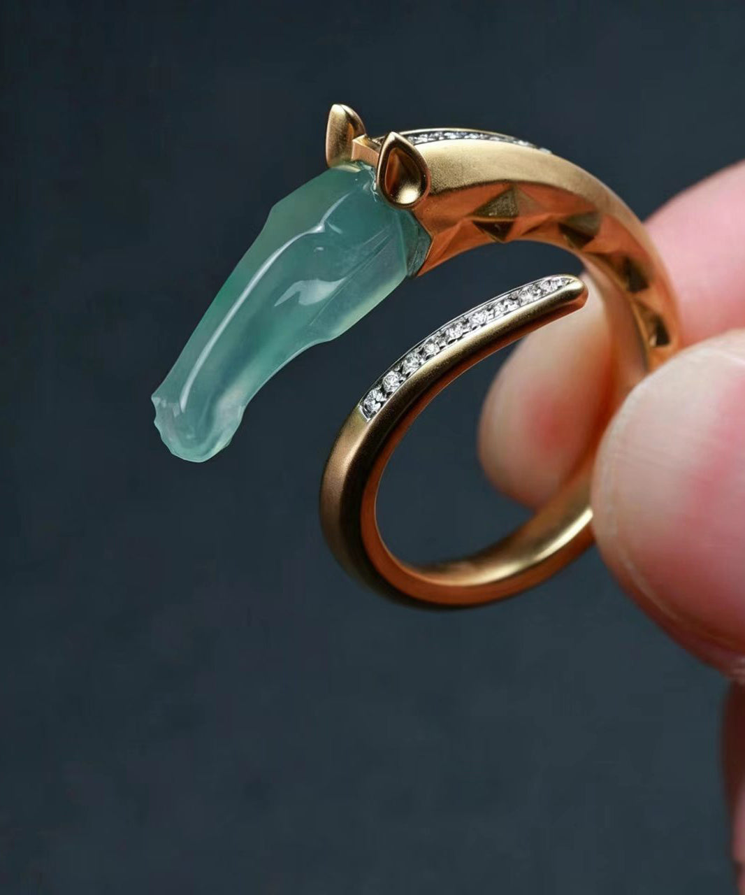 Chinese Style Alloy Zircon Imitation Jadeite Dragon Horse Open Rings