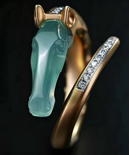 Chinese Style Alloy Zircon Imitation Jadeite Dragon Horse Open Rings
