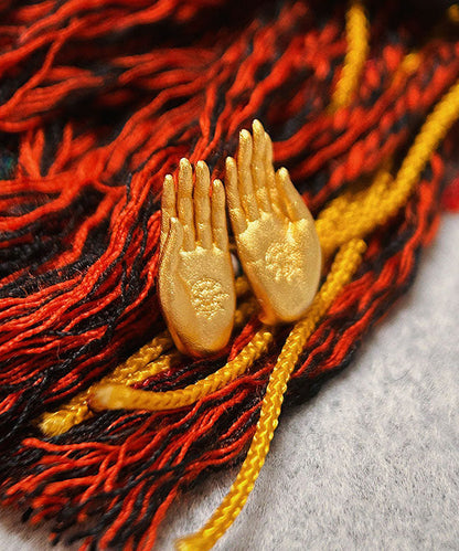 Chinese Style Ancient Method Silver Gold-Plated Fearless Buddha's Seal Stud Earrings