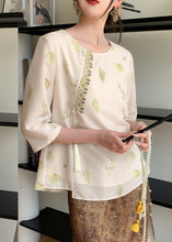 Load image into Gallery viewer, Chinese Style Apricot Print Tassel Chiffon Top Fall