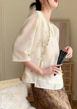 Load image into Gallery viewer, Chinese Style Apricot Print Tassel Chiffon Top Fall