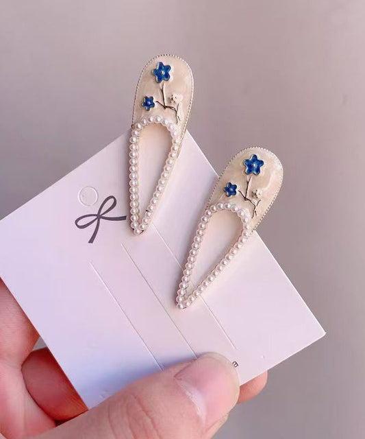 Chinese Style Beige Alloy Pearl Peach Blossom A Pair Hairpin