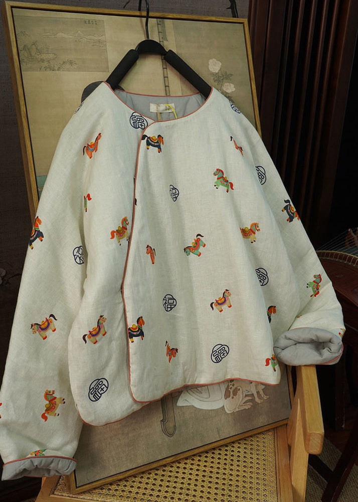 Chinese Style Beige Print Fine Cotton Filled Warm Thick Top Winter