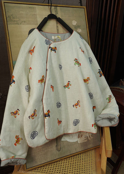 Chinese Style Beige Print Fine Cotton Filled Warm Thick Top Winter