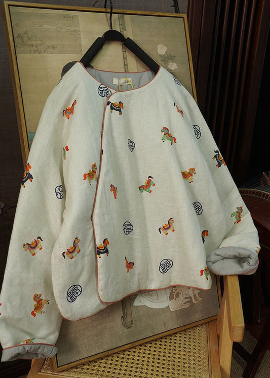 Chinese Style Beige Print Fine Cotton Filled Warm Thick Top Winter