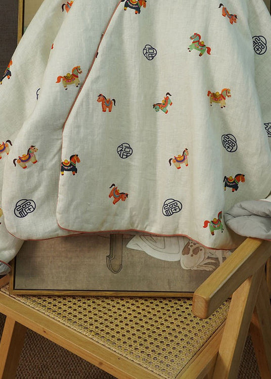 Chinese Style Beige Print Fine Cotton Filled Warm Thick Top Winter