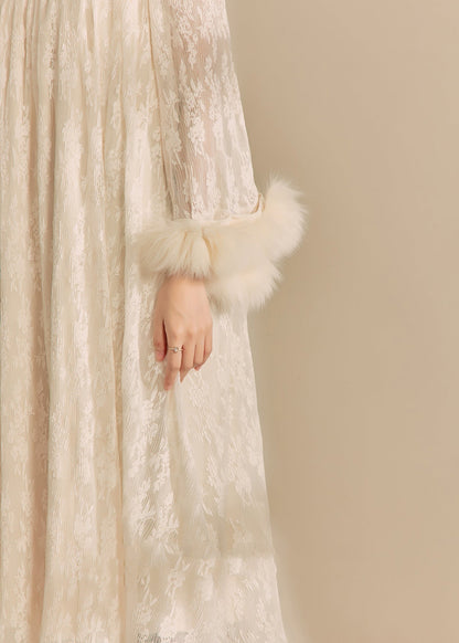 Chinese Style Beige Stand Collar Patchwork Button Long Dress Spring