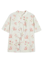 Chinese Style Beige Stand Collar Print Silk Shirt Summer