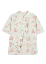 Load image into Gallery viewer, Chinese Style Beige Stand Collar Print Silk Shirt Summer