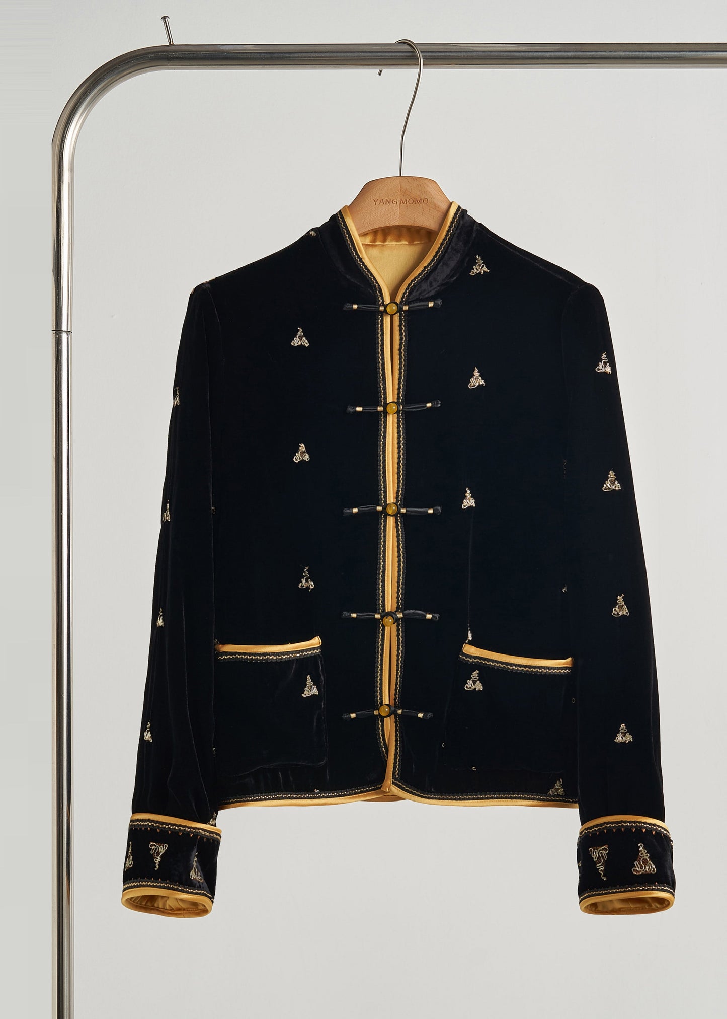 Chinese Style Black Embroidered Chinese Button Silk Velvet Coats Fall