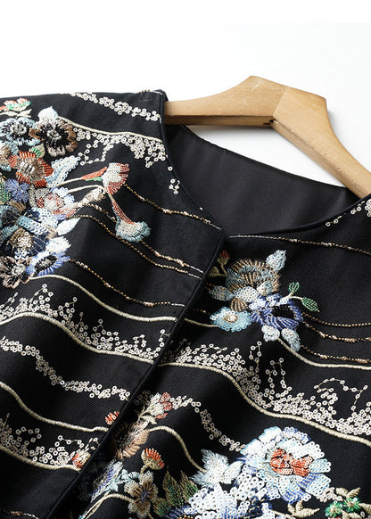 Chinese Style Black Embroidered Sequins Cotton Coats Spring