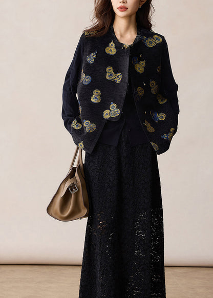 Chinese Style Black Jacquard Gourd Waistcoat Sleeveless