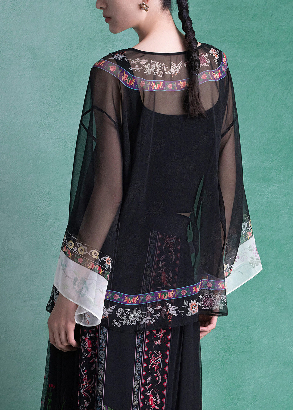 Chinese Style Black O-Neck Print Blouses Top Summer