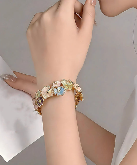Chinese Style Blue Alloy Hollow Out Floral Bangle