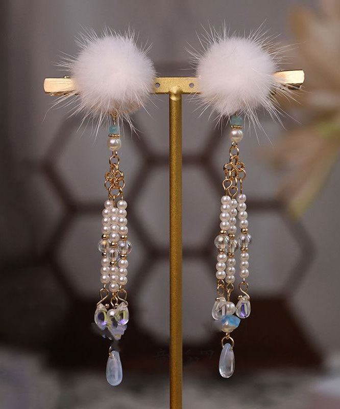 Chinese Style Blue Alloy Pearl Colored Glaze Mink Hair Hairpin Three-piece set