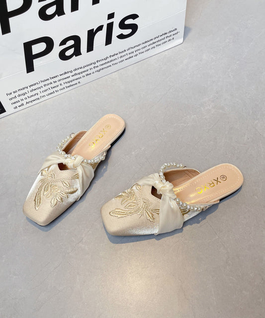 Chinese Style Blue Embroidered Splicing Slide Sandals