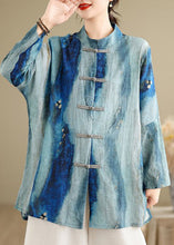 Load image into Gallery viewer, Chinese Style Blue Stand Collar Tie Dye Shirt Long Sleeve
