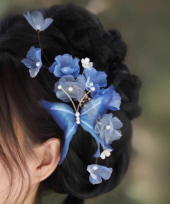 Chinese Style Blue Velvet Butterfly Iris Hairpin