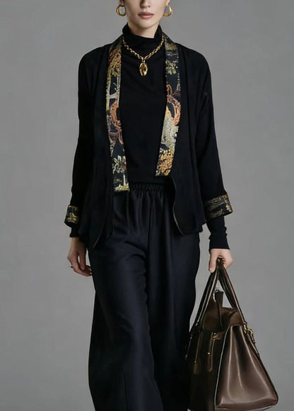 Chinese Style Cardigans And Wide Leg Pants Silk Two Pieces Set Spring