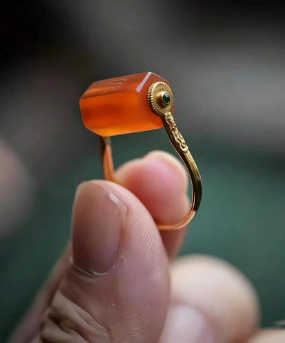 Chinese Style Copper Overgild Sugar-Cube Rotatable Rings