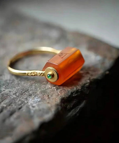Chinese Style Copper Overgild Sugar-Cube Rotatable Rings