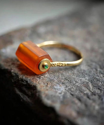 Chinese Style Copper Overgild Sugar-Cube Rotatable Rings
