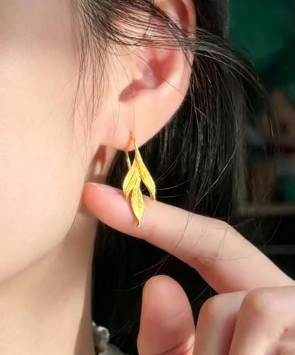 Chinese Style Gold Alloy Leaf Drop Earrings