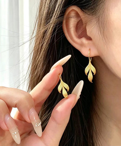 Chinese Style Gold Alloy Leaf Drop Earrings