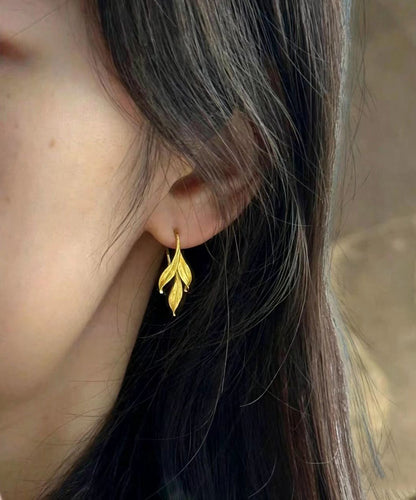 Chinese Style Gold Alloy Leaf Drop Earrings