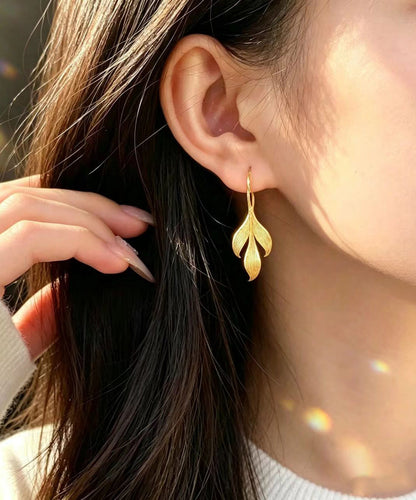 Chinese Style Gold Alloy Leaf Drop Earrings