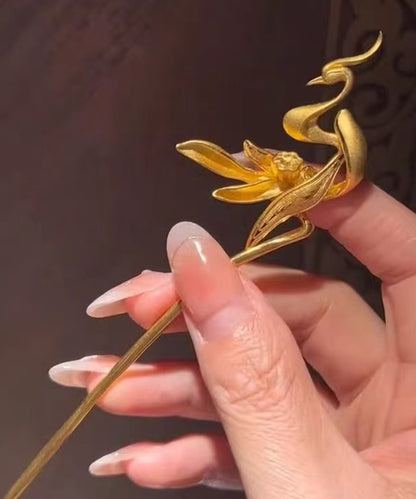 Chinese Style Gold Alloy Phoenix Orchid Hairpin