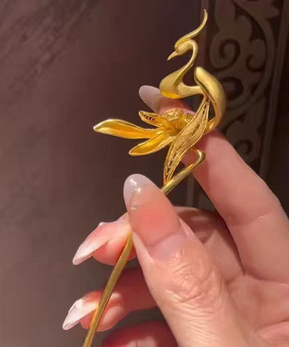 Chinese Style Gold Alloy Phoenix Orchid Hairpin