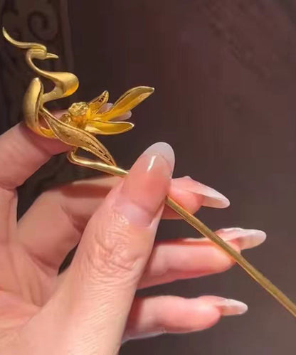 Chinese Style Gold Alloy Phoenix Orchid Hairpin