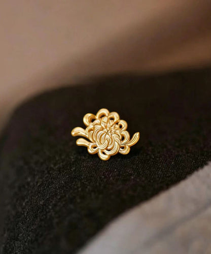 Chinese Style Gold Alloy Sculpted Chrysanthemum Brooches