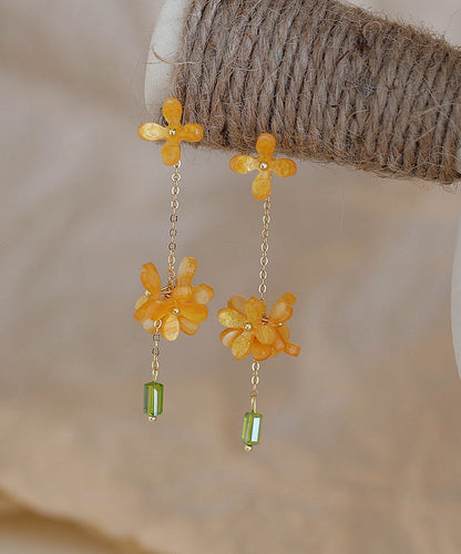 Chinese Style Gold Copper Alloy Osmanthus Tassel Drop Earrings