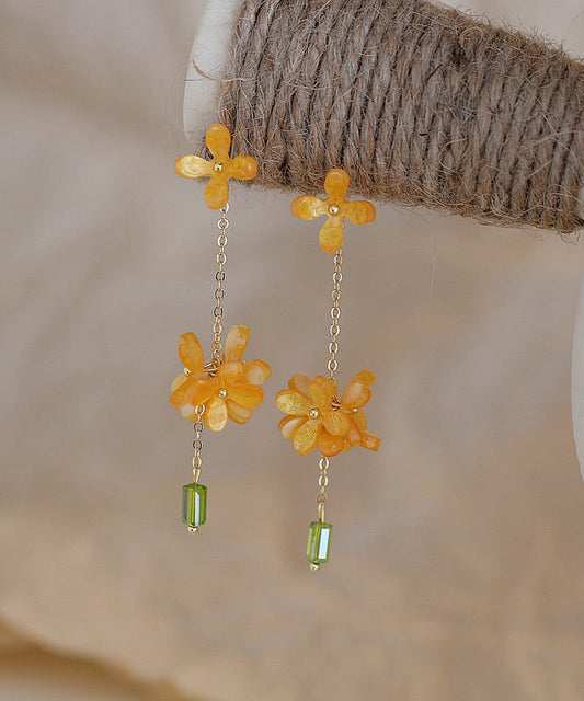 Chinese Style Gold Copper Alloy Osmanthus Tassel Drop Earrings