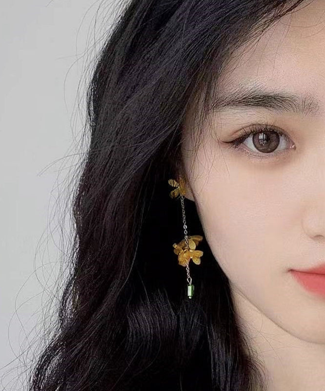 Chinese Style Gold Copper Alloy Osmanthus Tassel Drop Earrings