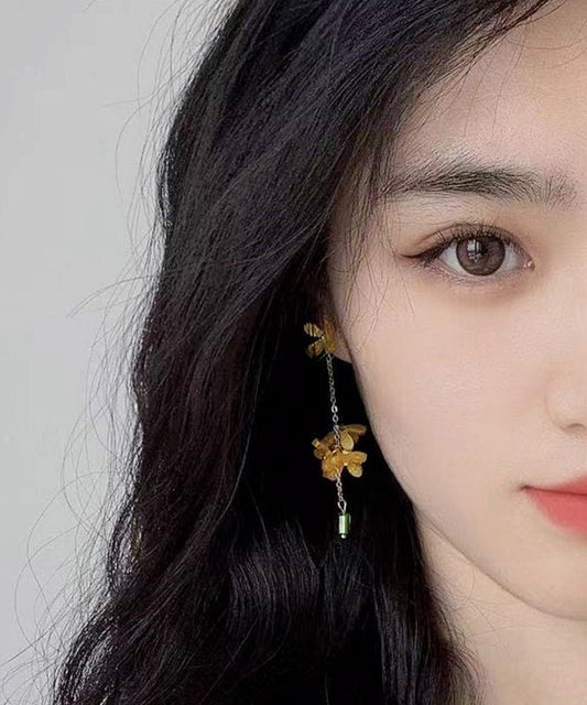 Chinese Style Gold Copper Alloy Osmanthus Tassel Drop Earrings