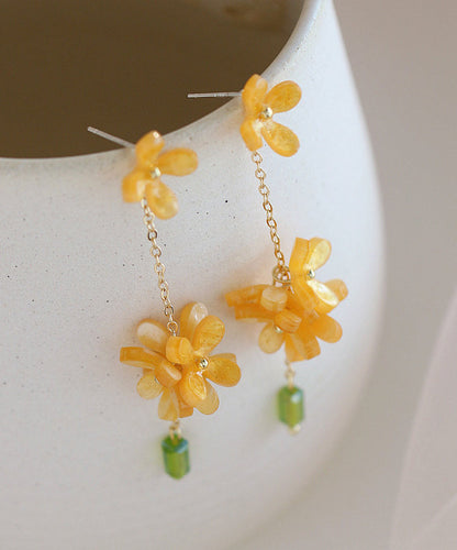 Chinese Style Gold Copper Alloy Osmanthus Tassel Drop Earrings