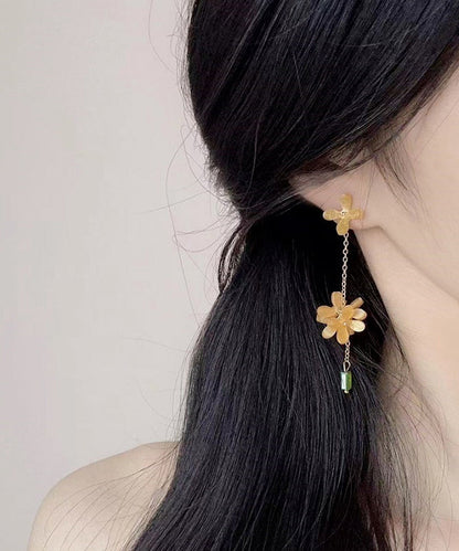 Chinese Style Gold Copper Alloy Osmanthus Tassel Drop Earrings