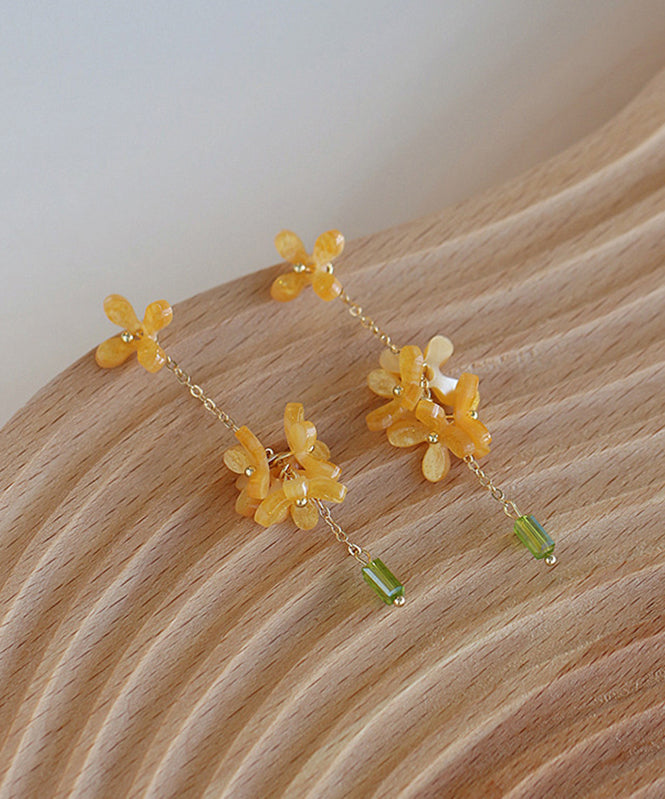 Chinese Style Gold Copper Alloy Osmanthus Tassel Drop Earrings