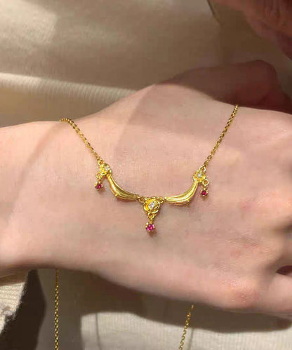 Chinese Style Gold Copper Zircon Aladdin's Lamp Pendant Necklace