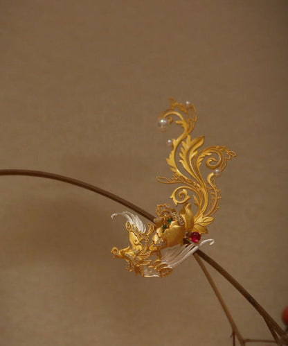 Chinese Style Gold Filigree Phoenix Imitation Pearl Alloy Brooches
