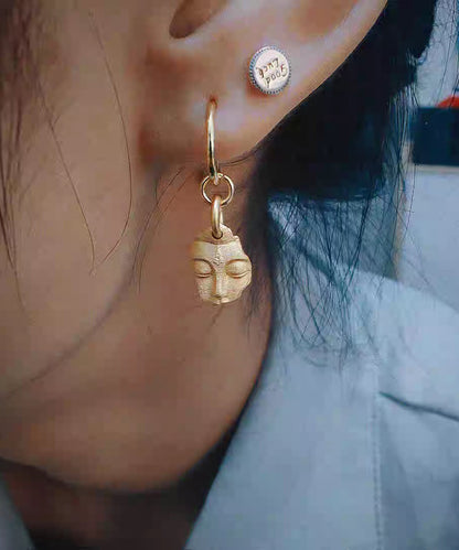 Chinese Style Gold Silver Bianyan Guanyin Earrings